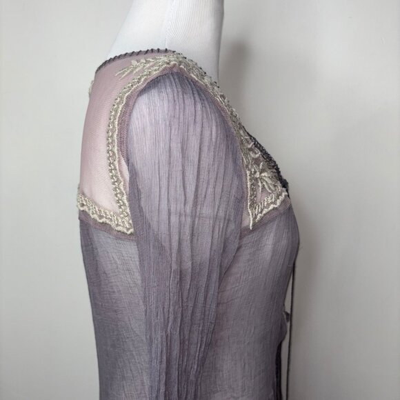 FREE PEOPLE Blouse Women's Top Blouse  Sheer Lace Long Sleeve Gray no size tag - Picture 4 of 16